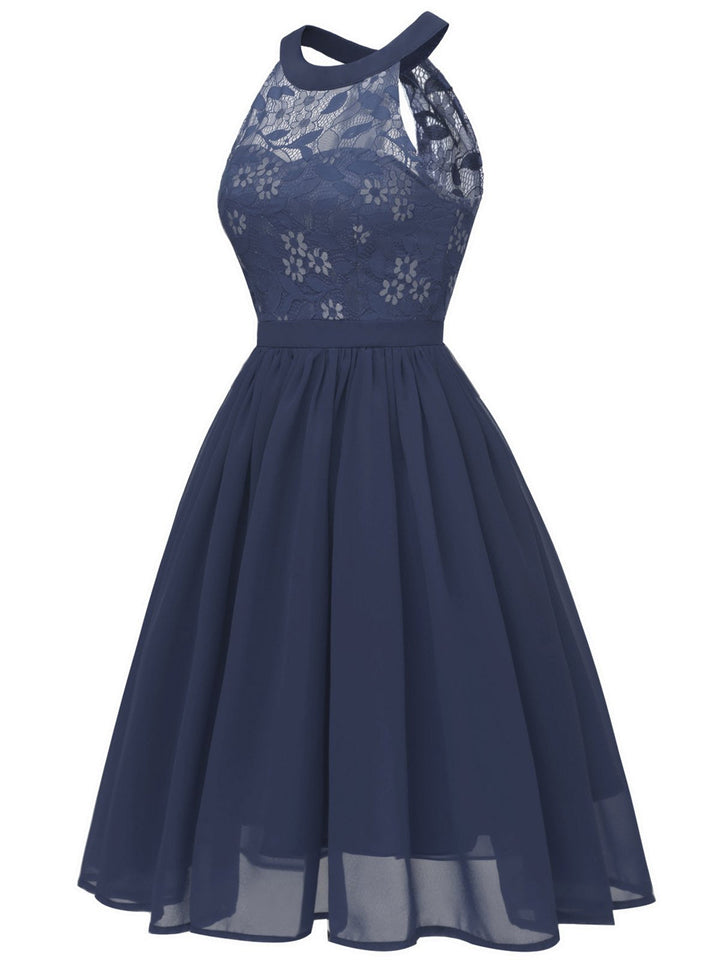 1950s Floral Lace Swing Dress, classic vintage style elegant retro fashion - Image 6