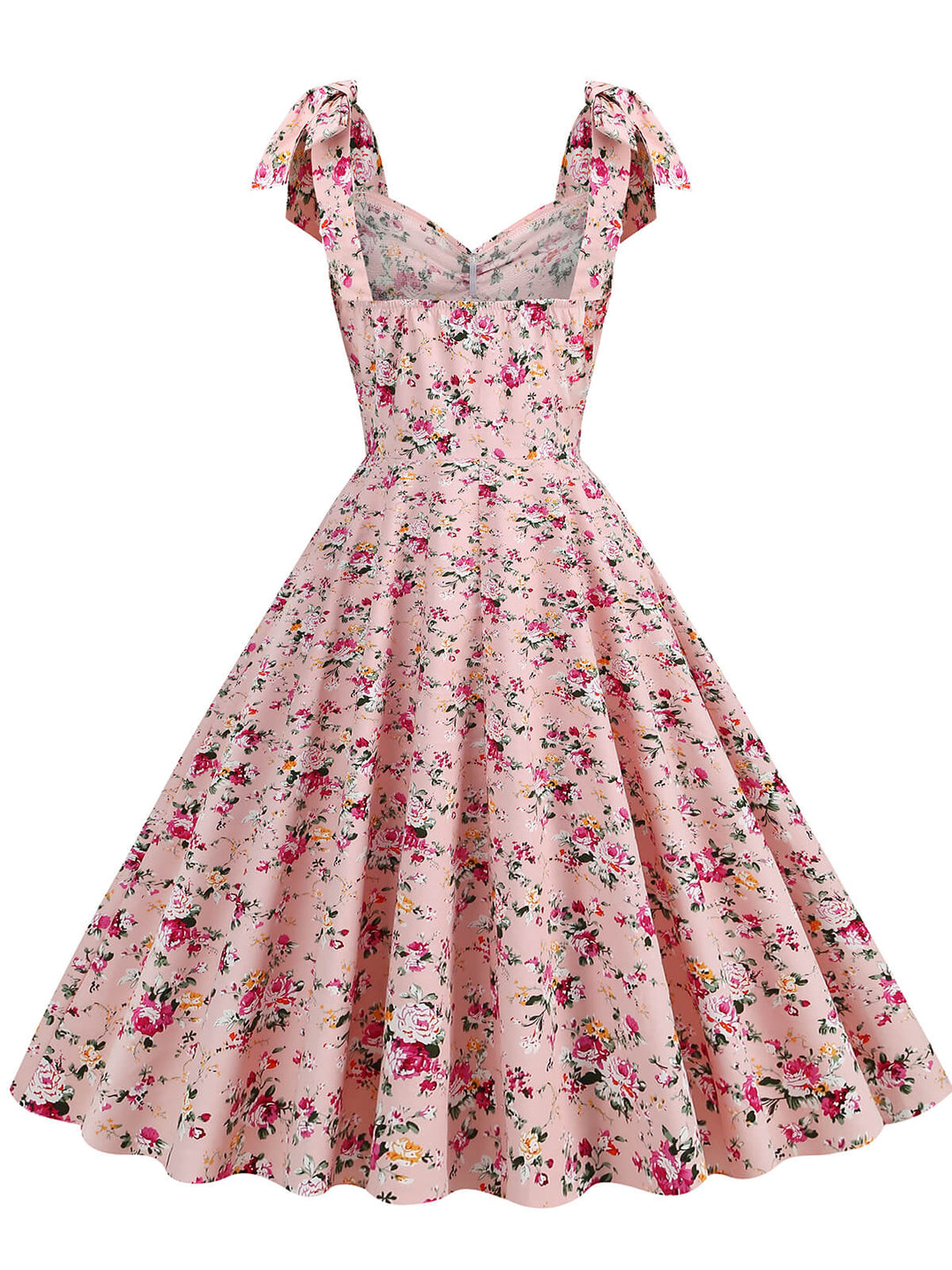 1950s Floral Lace-Up Shoulder V-Neck Swing Dress: timeless style reimagined