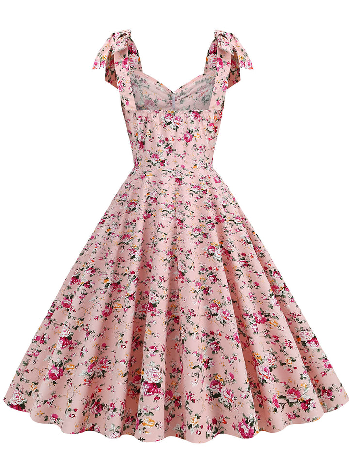1950s Floral Lace-Up Shoulder V-Neck Swing Dress: timeless style reimagined