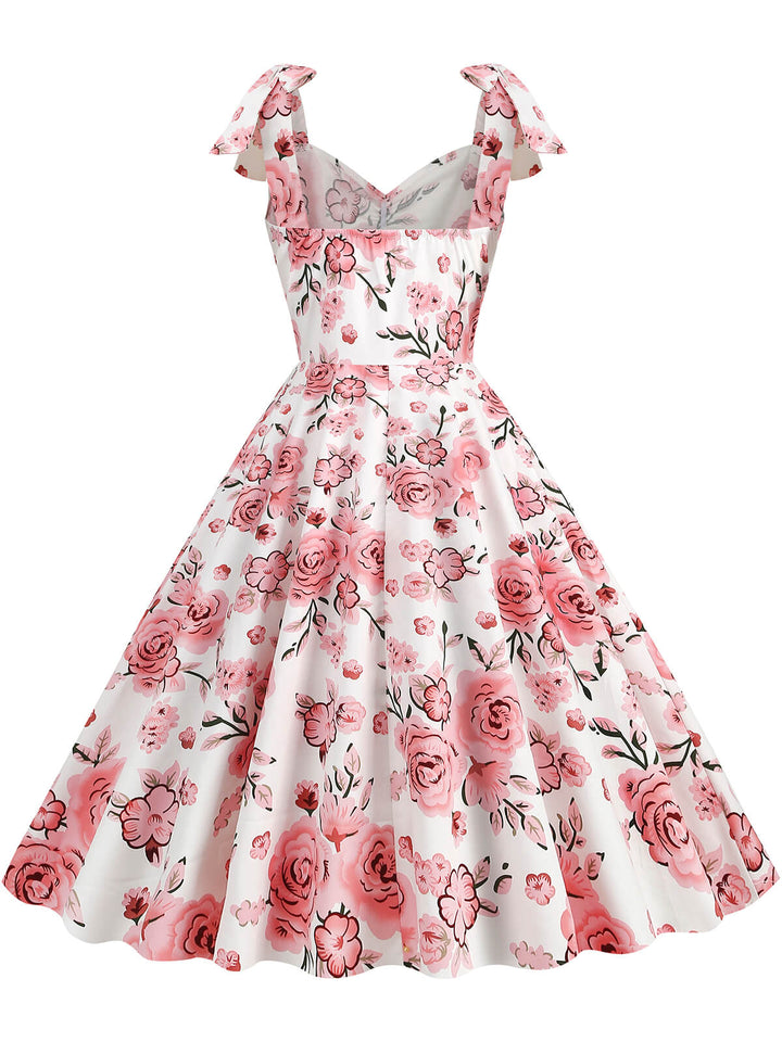 1950s Floral Lace-Up Shoulder V-Neck Swing Dress: timeless style reimagined