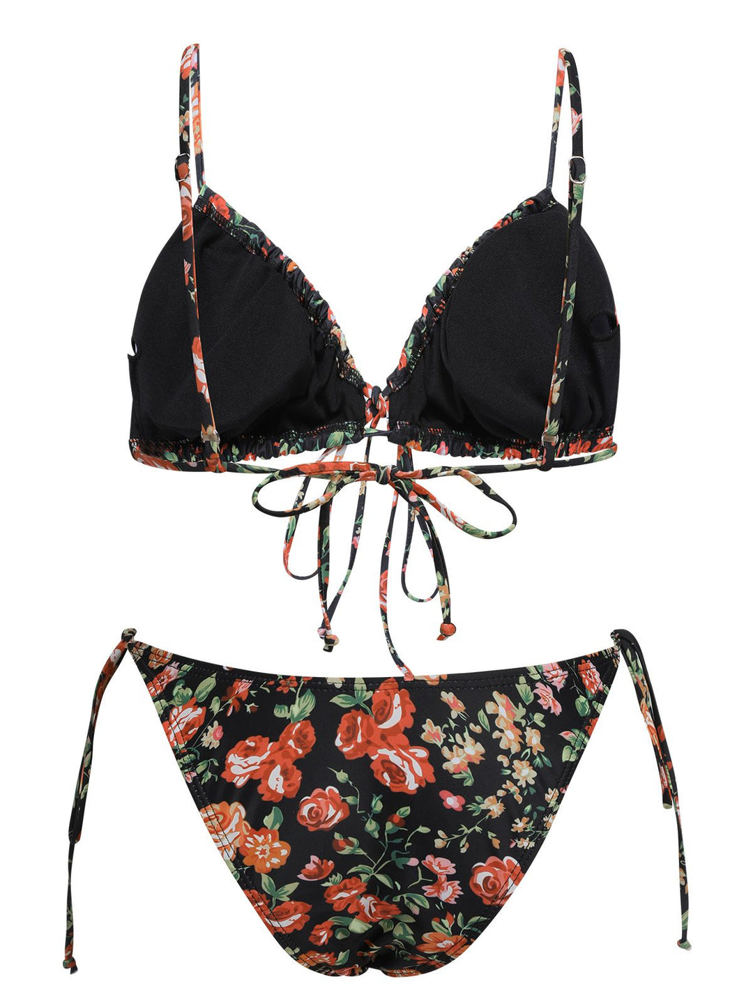 1950s Floral Lace-Up Spaghetti Strap Bikini Set, vintage swimsuit, pin-up swimwear - perfect for women who love vintage and retro fashion