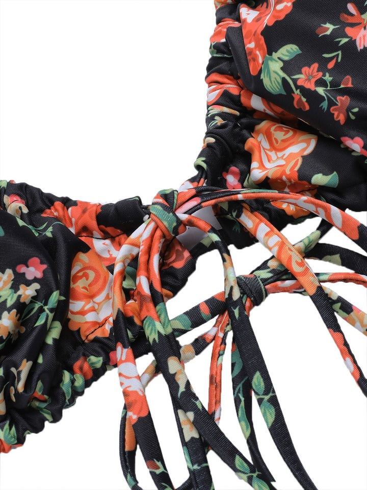 1950s Floral Lace-Up Spaghetti Strap Bikini Set, vintage swimsuit, pin-up swimwear - perfect for women who love vintage and retro fashion