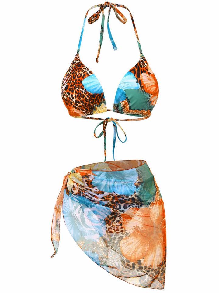 1950s Floral Leopard Halter Bikini Set &amp; Cover-Up - vintage fashion, retro style