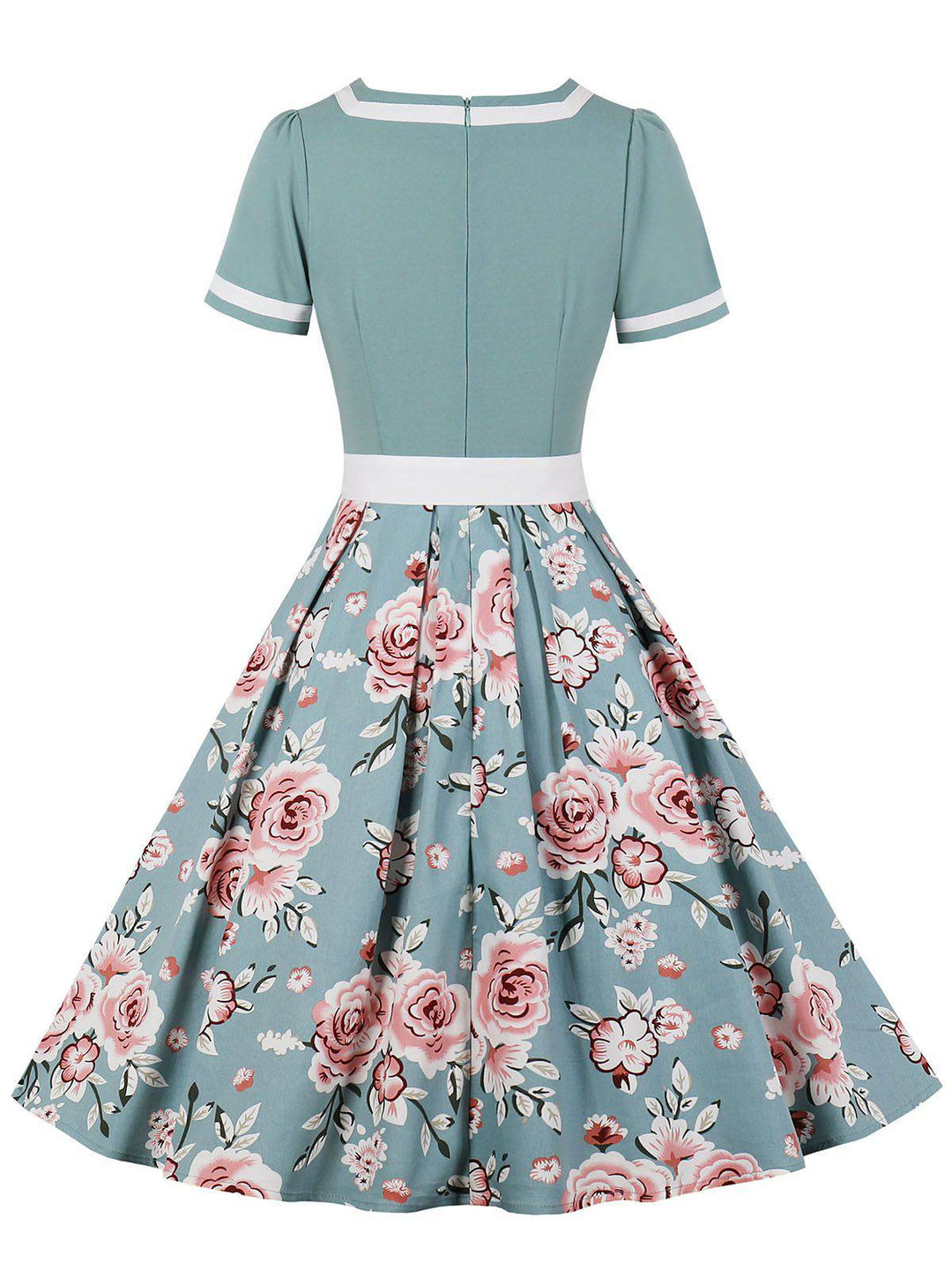 1950s Floral Patchwork Swing Dress, classic 1950s style elegant retro fashion - Image 14