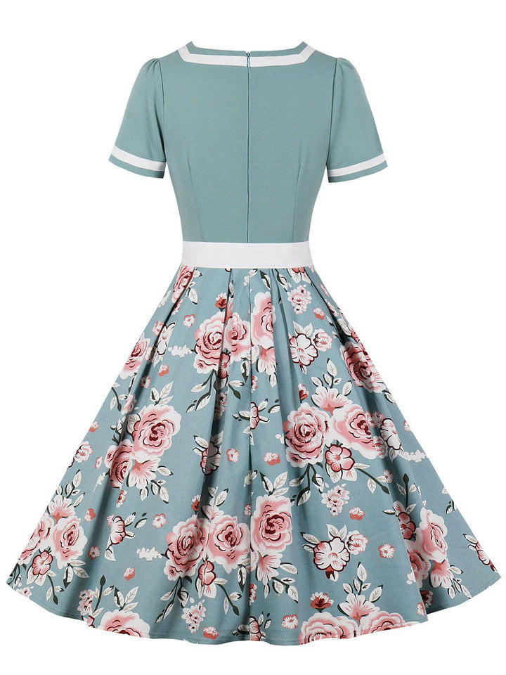 1950s Floral Patchwork Swing Dress, classic 1950s style elegant retro fashion - Image 14