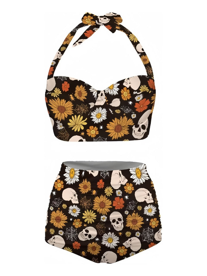 Floral Print Lace-Up Halter Swimsuit | vintage swimwear, retro swimsuit, style - perfect for retro fashion enthusiasts