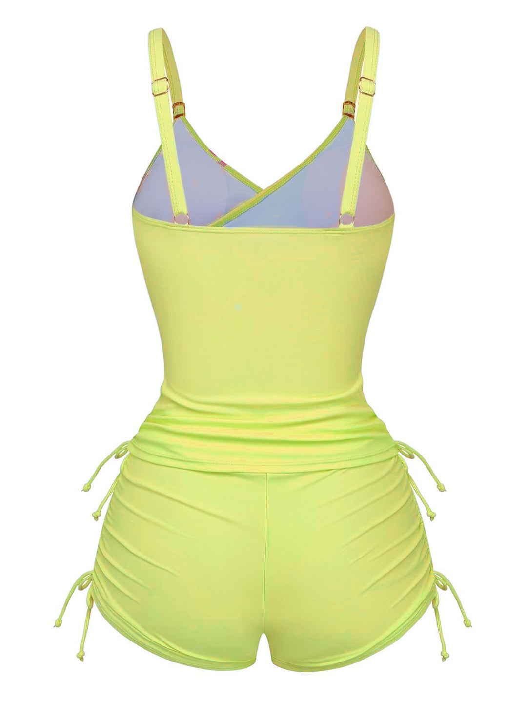 1950s Floral Solid Lace-Up Tankini Set - vintage fashion, retro style