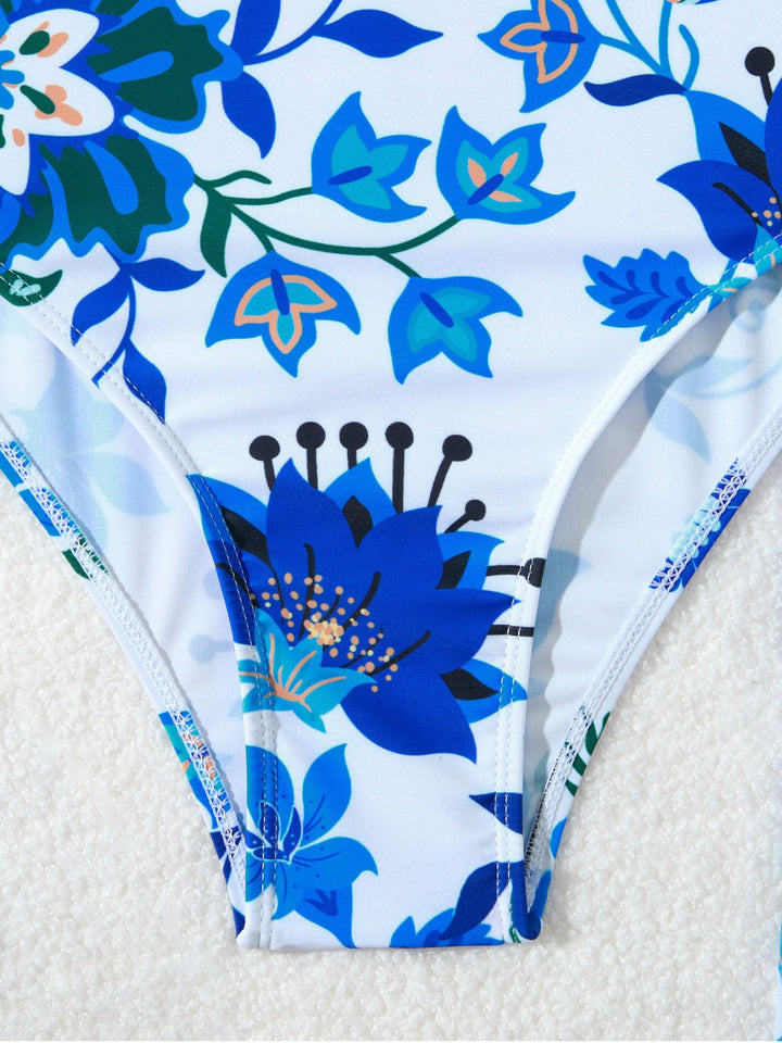 Floral Wide Strap One Piece Swimsuit &amp; Cover-Up, vintage swimsuit, swimwear - perfect for women who love vintage and retro fashion