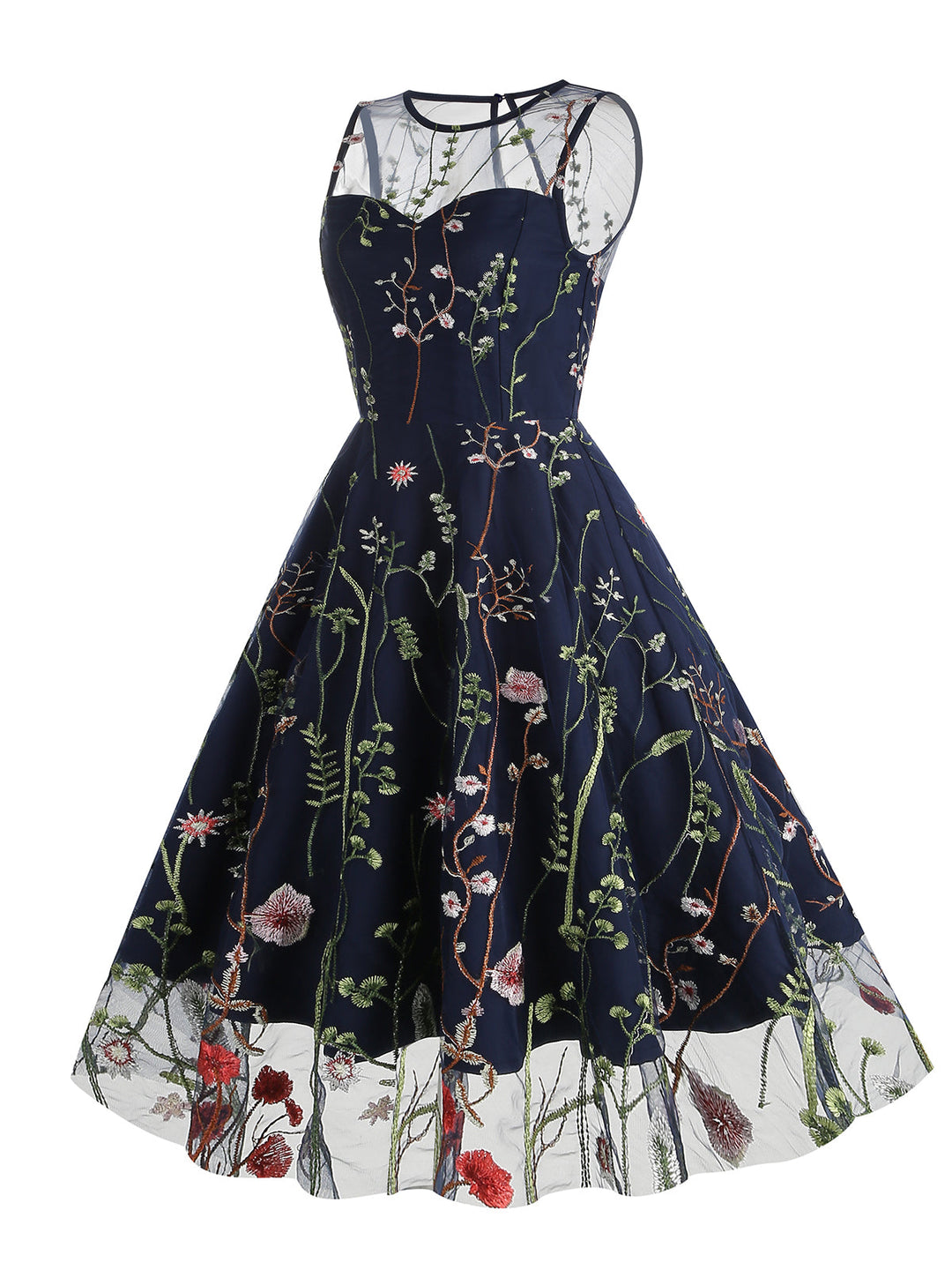 1950s Flower Gauze Sleeveless Swing Dress — vintage elegance for the modern woman