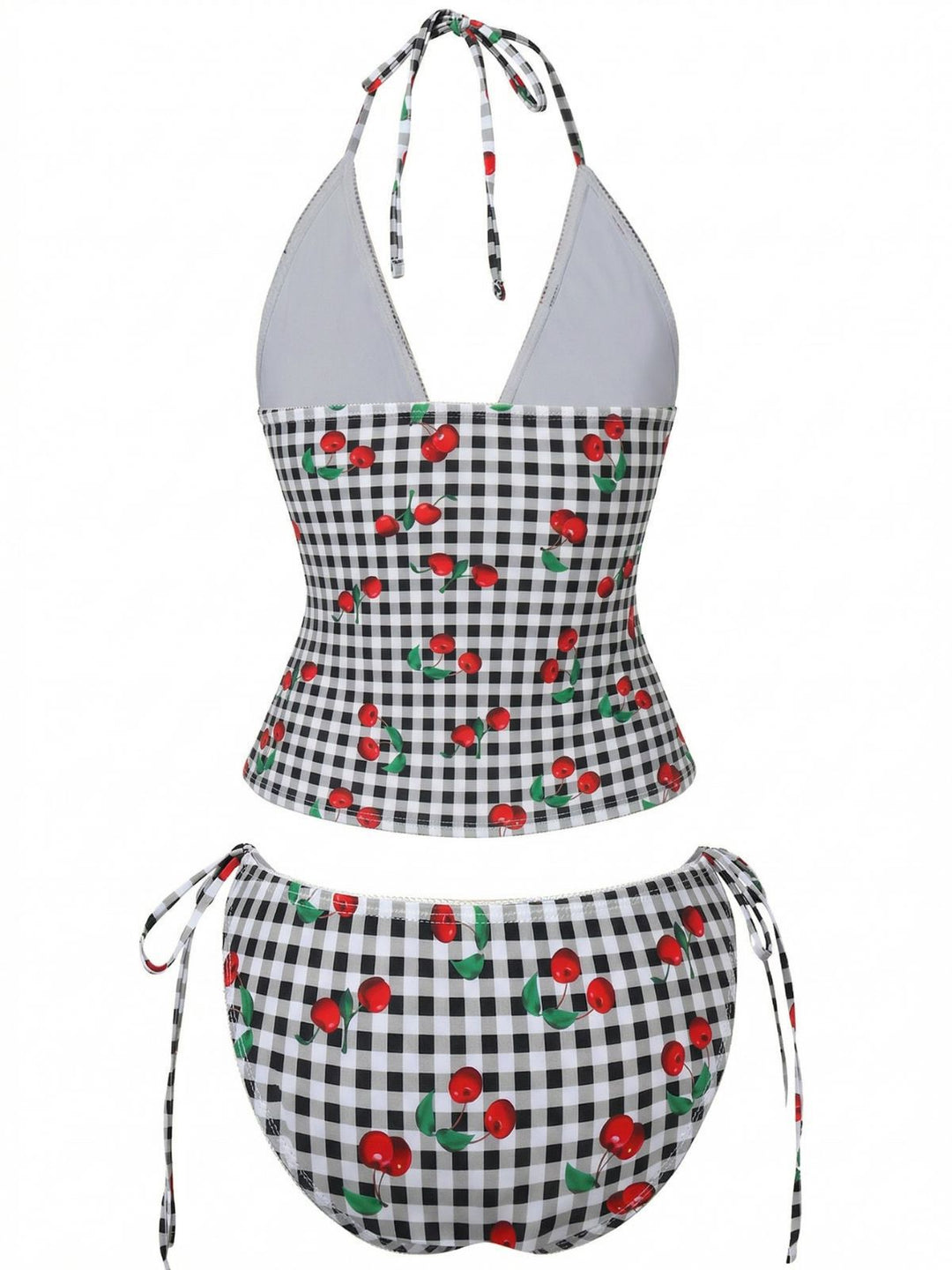 1950s Gingham Cherry Print Halter Tankini Set - vintage fashion, retro style