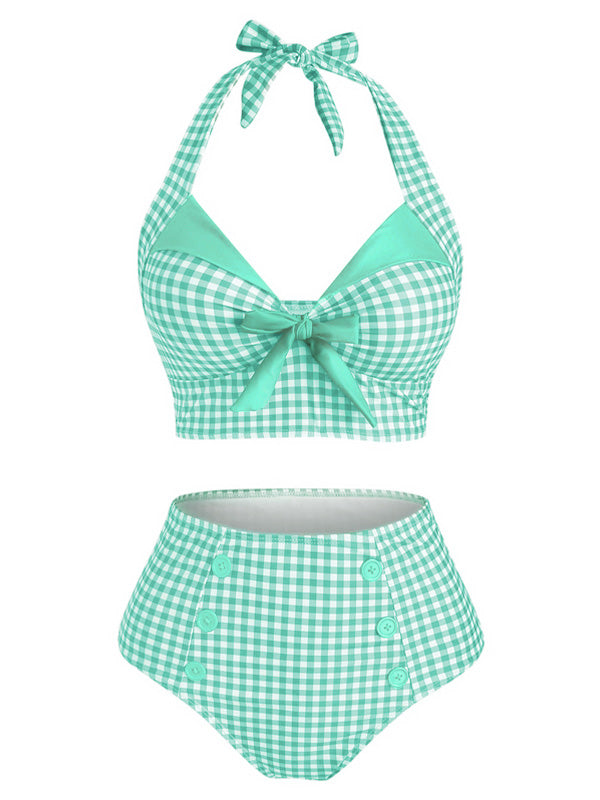 Gingham Halter Bowknot Bikini Set - vintage fashion, retro style