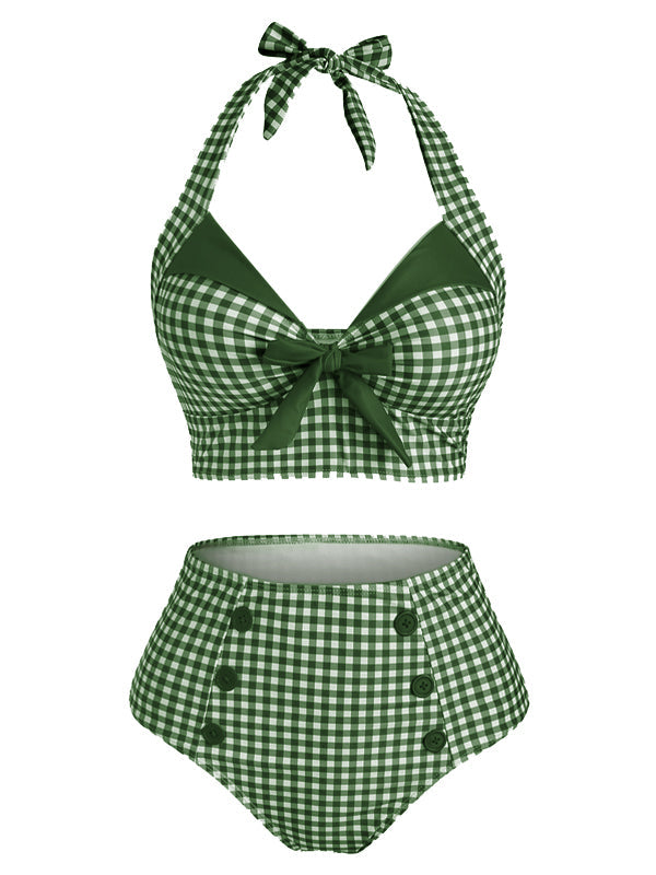 Gingham Halter Bowknot Bikini Set - vintage fashion, retro style