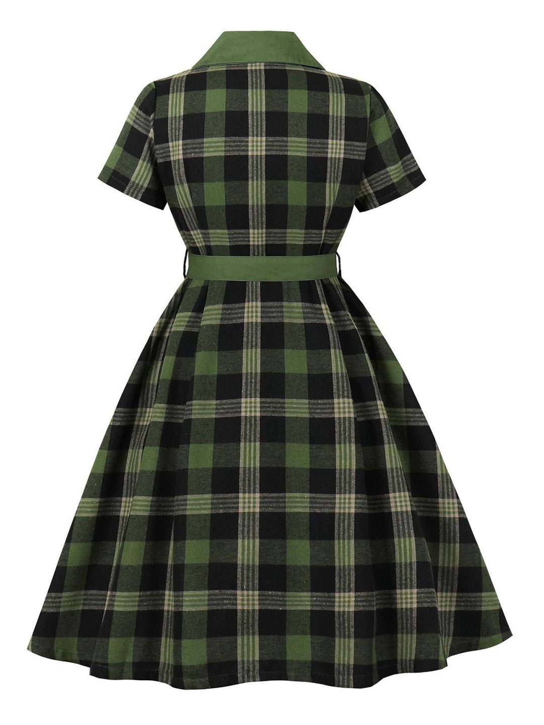 1950s Gingham Plaid Button Lapel Belted Dress - vintage dress, retro fashion, rockabilly
