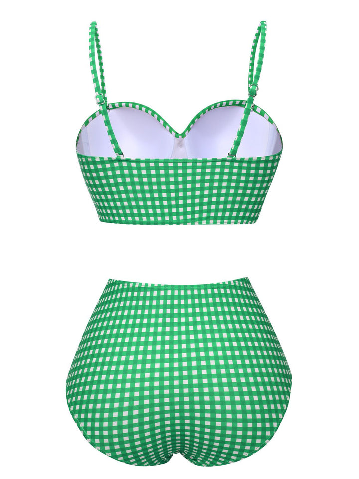 1950s Gingham Plaid Suspender Swimsuit, vintage swimsuit, pin-up swimwear - perfect for women who love vintage and retro fashion