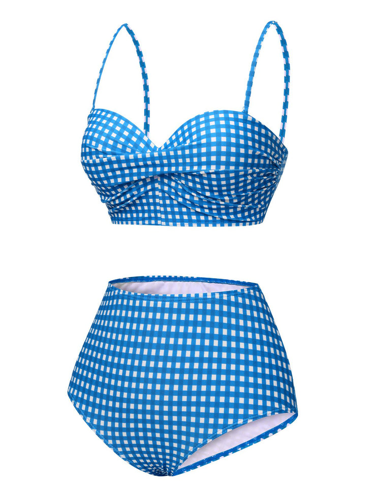 1950s Gingham Plaid Suspender Swimsuit, vintage swimsuit, pin-up swimwear - perfect for women who love vintage and retro fashion