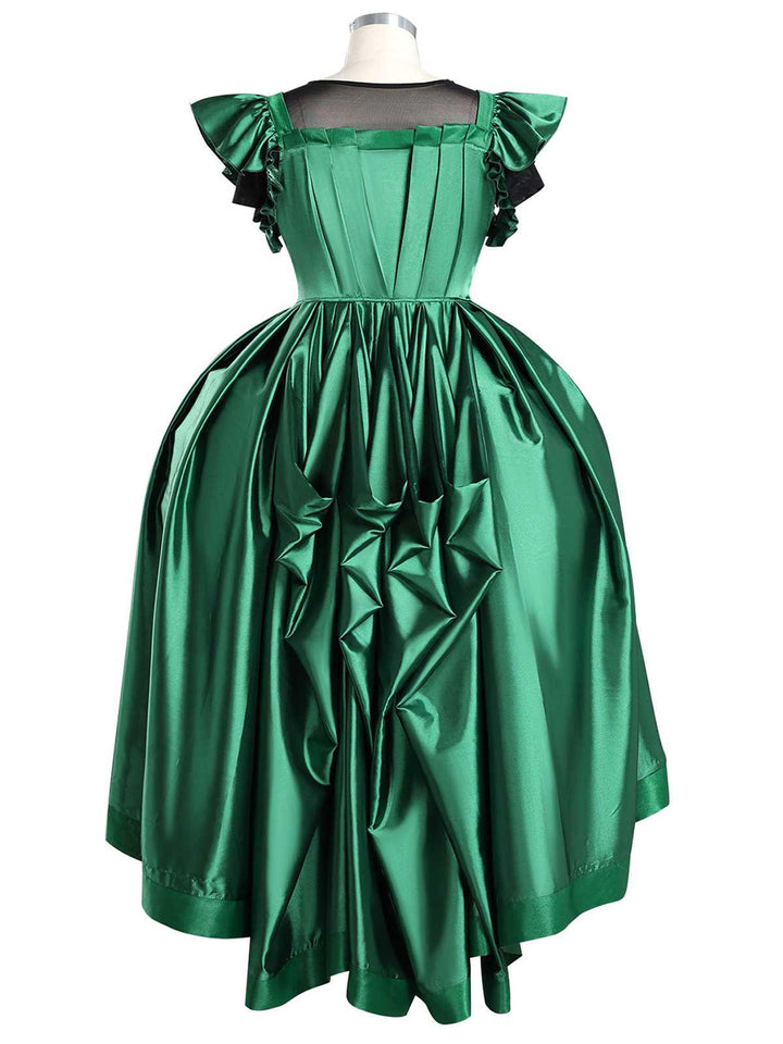 Green 1950s Wednesday Addams Inspired Satin Costume Set - vintage fashion, retro style, elegant red
