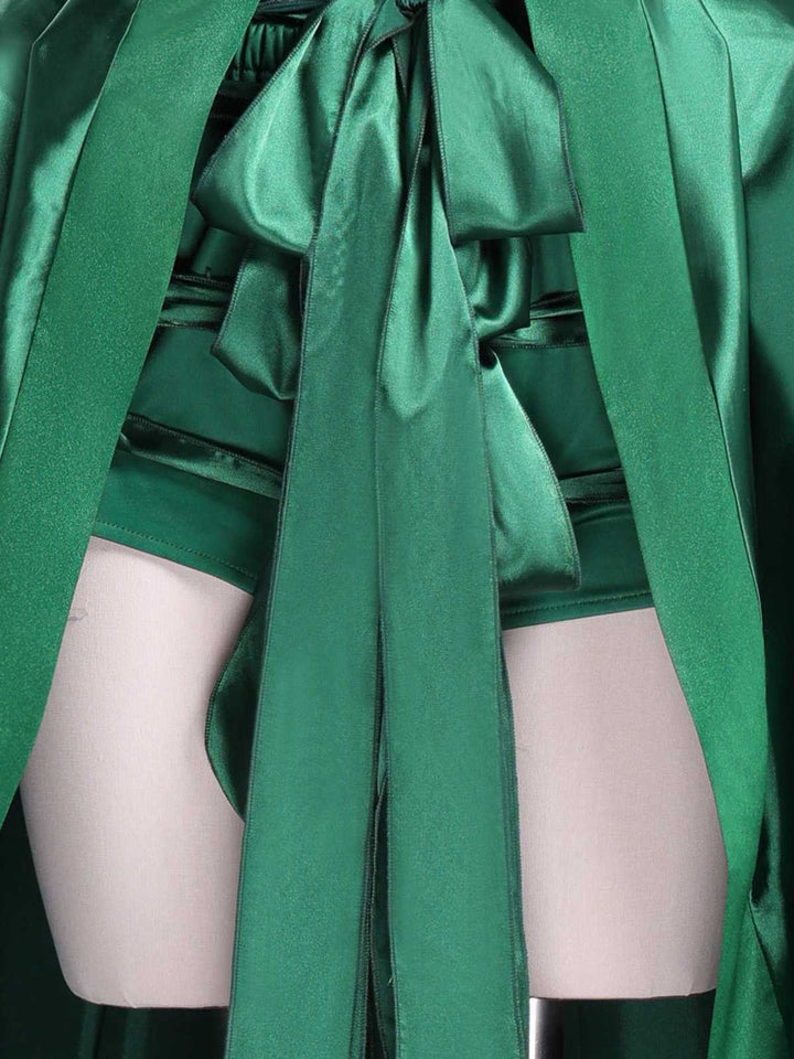 Green 1950s Wednesday Addams Inspired Satin Costume Set - vintage fashion, retro style, elegant red