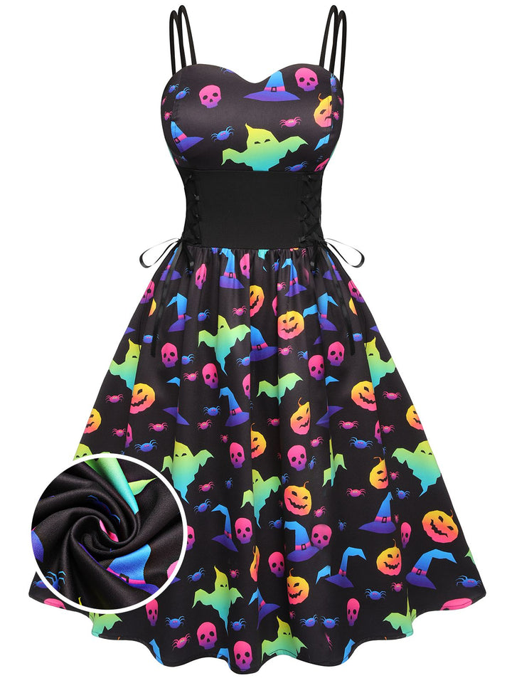 1950s Halloween Colorful Print Strap Dress, vintage dress, retro fashion, rockabilly, pin-up fashion - perfect for women who love vintage and retro fashion