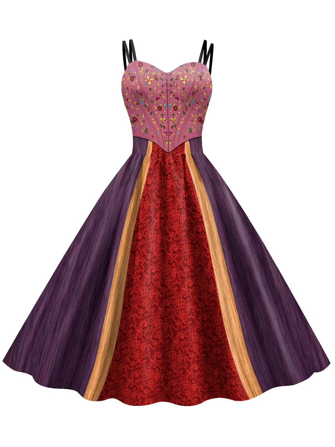 She slips into this 1950s Halloween Double Straps Patchwork Dress and suddenly it&