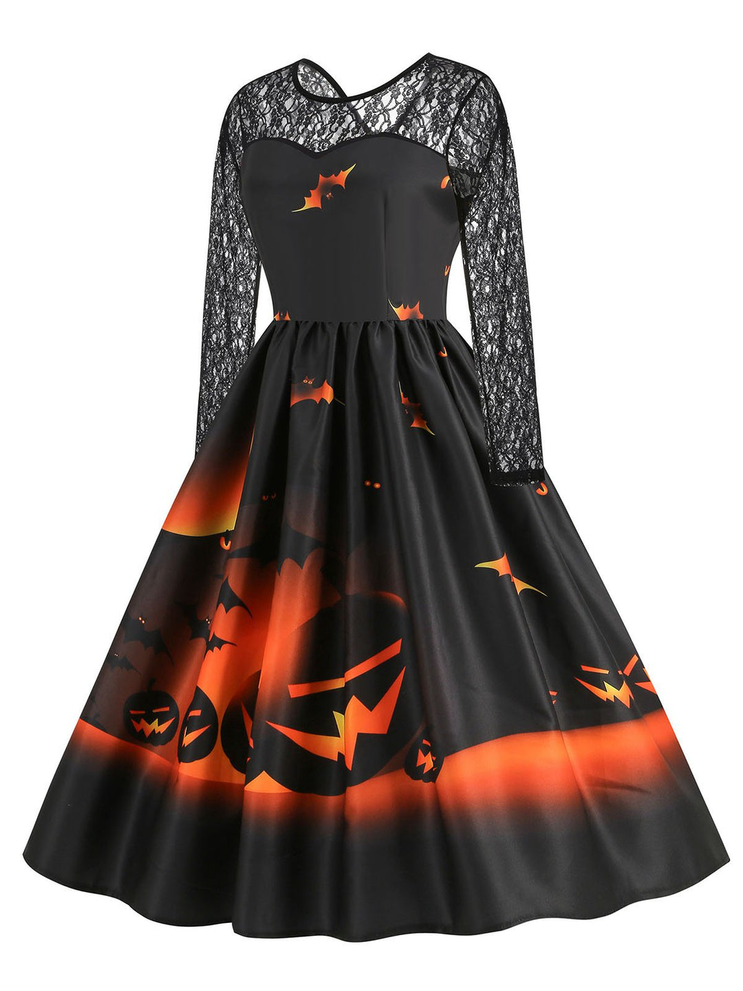 1950s Halloween Lace Sleeves Patchwork Dress: where 1950s romance meets her modern spirit