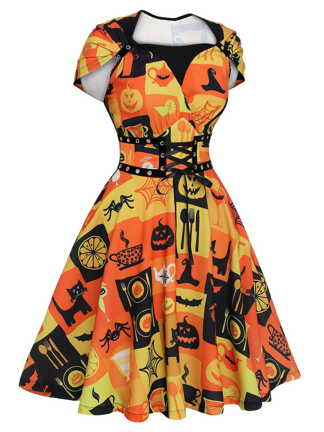 1950s Halloween Lace-Up Peter Pan Collar Dress, vintage dress, retro fashion, rockabilly, pin-up fashion - perfect for women who love vintage and retro fashion