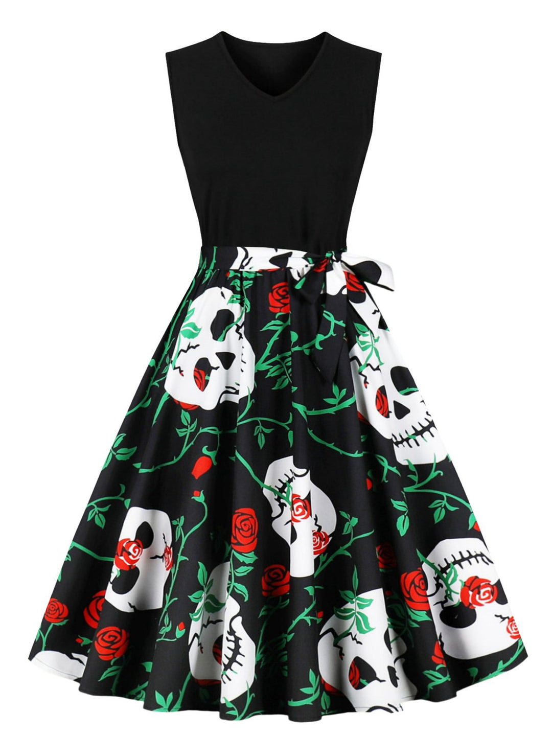 1950s Halloween Patchwork Belt Swing Dress, vintage dress, retro fashion, rockabilly, pin-up fashion - perfect for women who love vintage and retro fashion