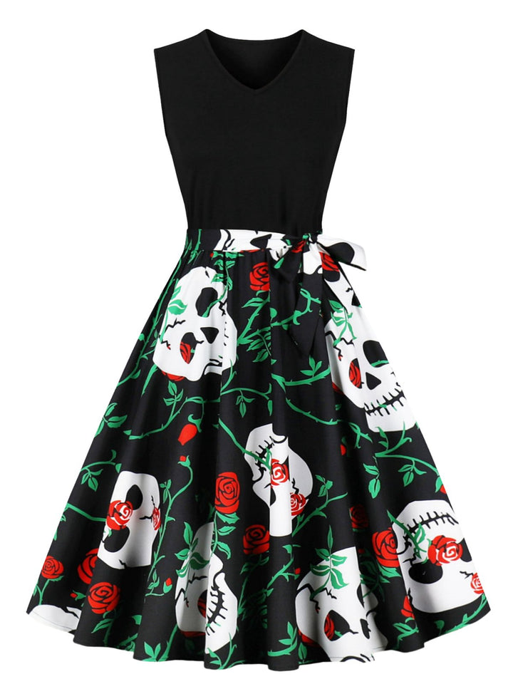 1950s Halloween Patchwork Belt Swing Dress, vintage dress, retro fashion, rockabilly, pin-up fashion - perfect for women who love vintage and retro fashion