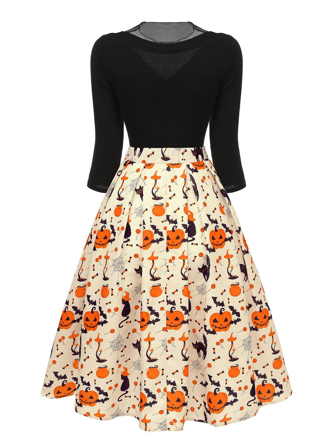 1950s Halloween Pumpkin Cat Knitted Top Patchwork Dress, vintage dress, retro fashion, rockabilly, pin-up fashion - perfect for women who love vintage and retro fashion