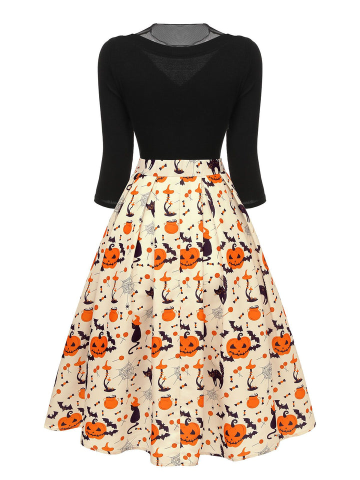 1950s Halloween Pumpkin Cat Knitted Top Patchwork Dress, vintage dress, retro fashion, rockabilly, pin-up fashion - perfect for women who love vintage and retro fashion