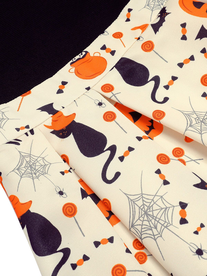 1950s Halloween Pumpkin Cat Knitted Top Patchwork Dress, vintage dress, retro fashion, rockabilly, pin-up fashion - perfect for women who love vintage and retro fashion