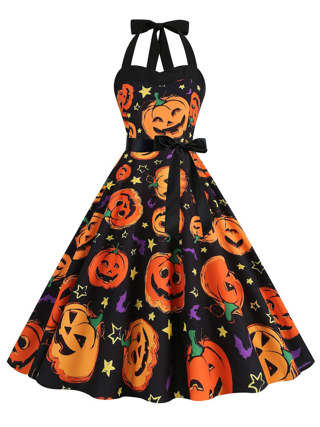 1950s Halloween Pumpkin Face Halter Dress ��� the kind of 1950s dress that makes strangers smile