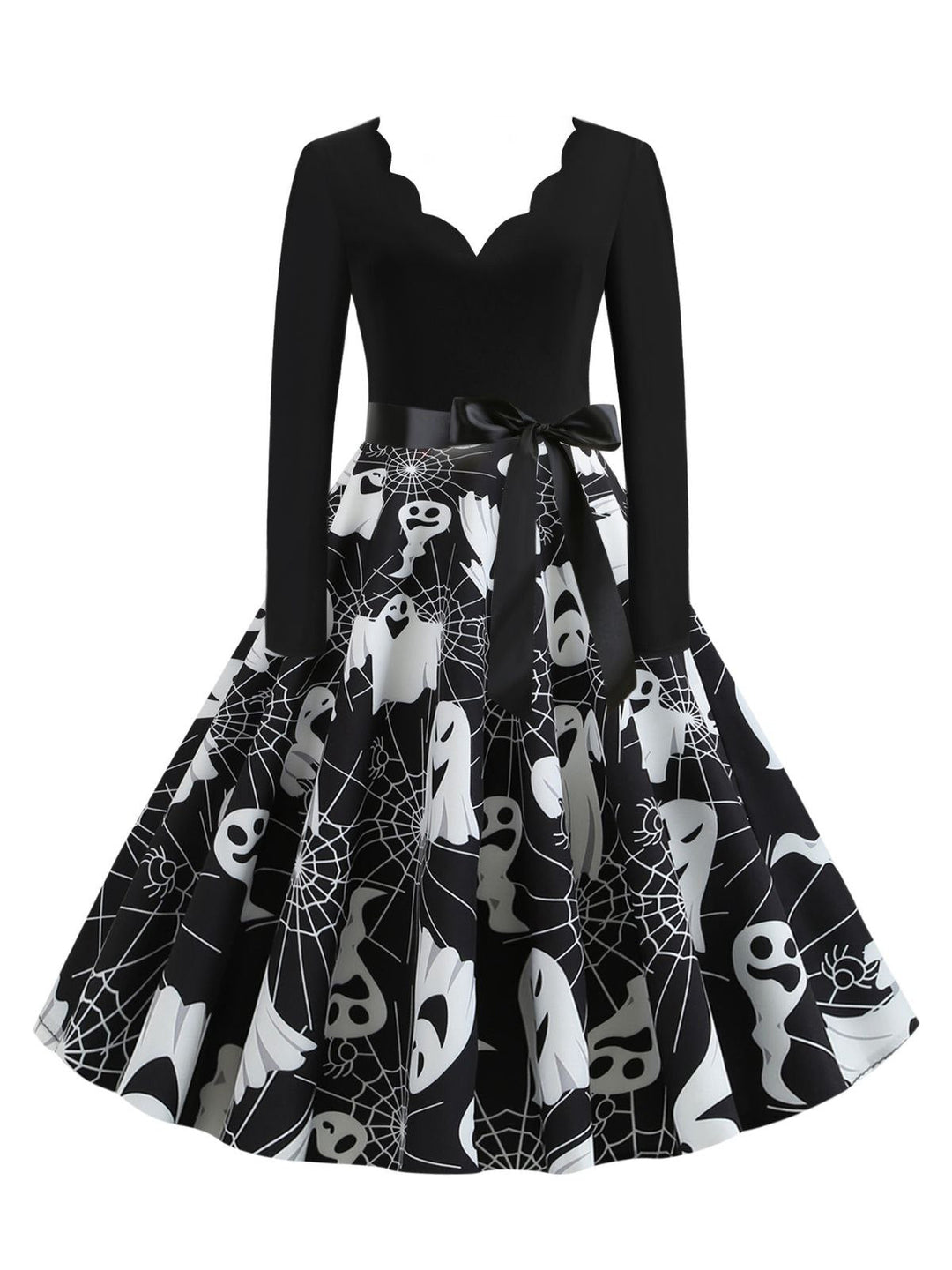 1950s Halloween Pumpkin Spiderweb Petal Neck Dress - vintage dress, retro fashion, rockabilly