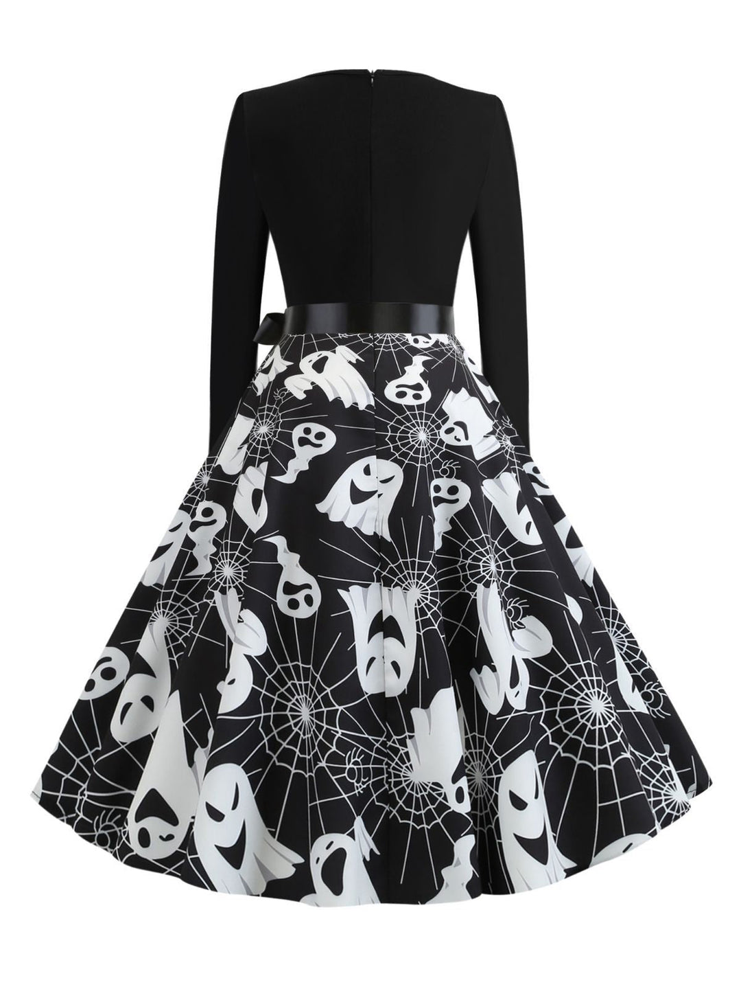 1950s Halloween Pumpkin Spiderweb Petal Neck Dress - vintage dress, retro fashion, rockabilly