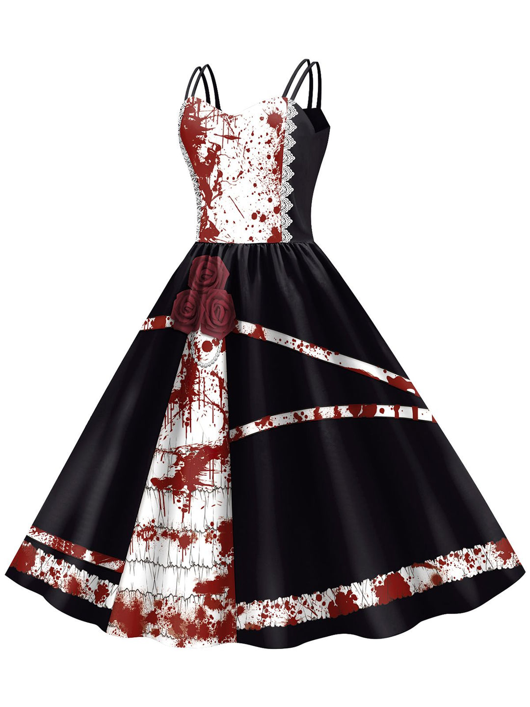 1950s Halloween Roses Blood Double Straps Dress: where 1950s romance meets her modern spirit