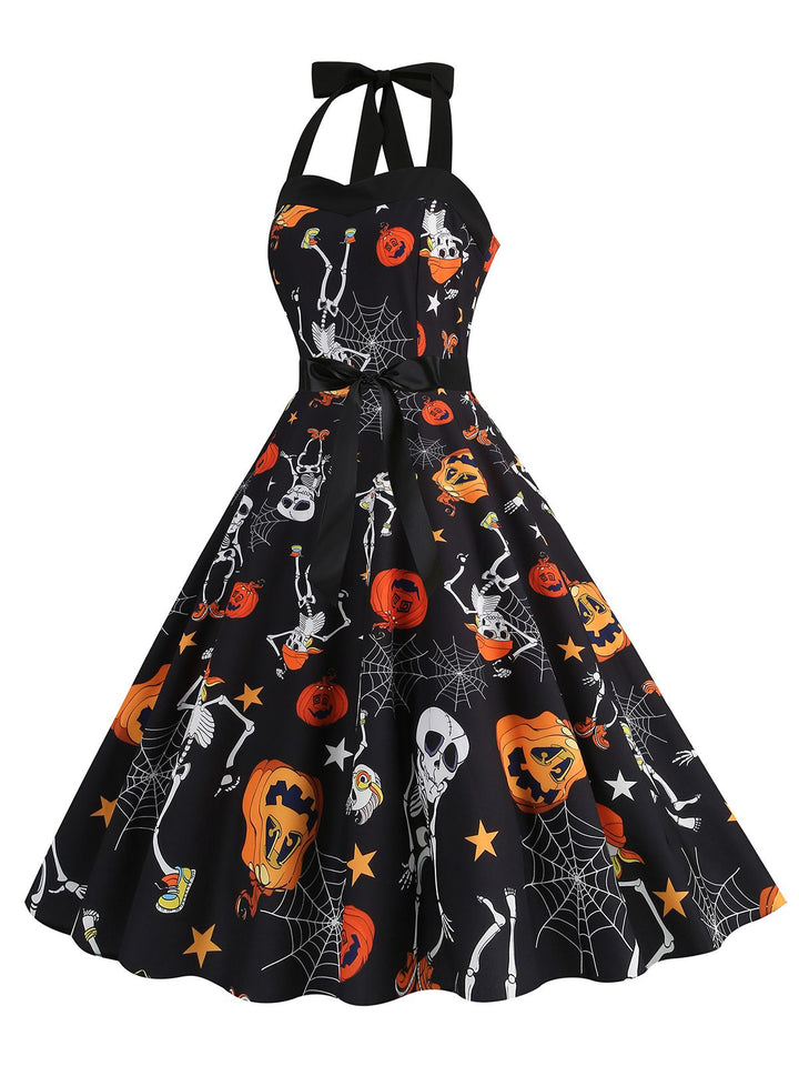 1950s Halloween Skull Halter Lace-Up Dress, vintage dress, retro fashion, rockabilly, pin-up fashion - perfect for women who love vintage and retro fashion