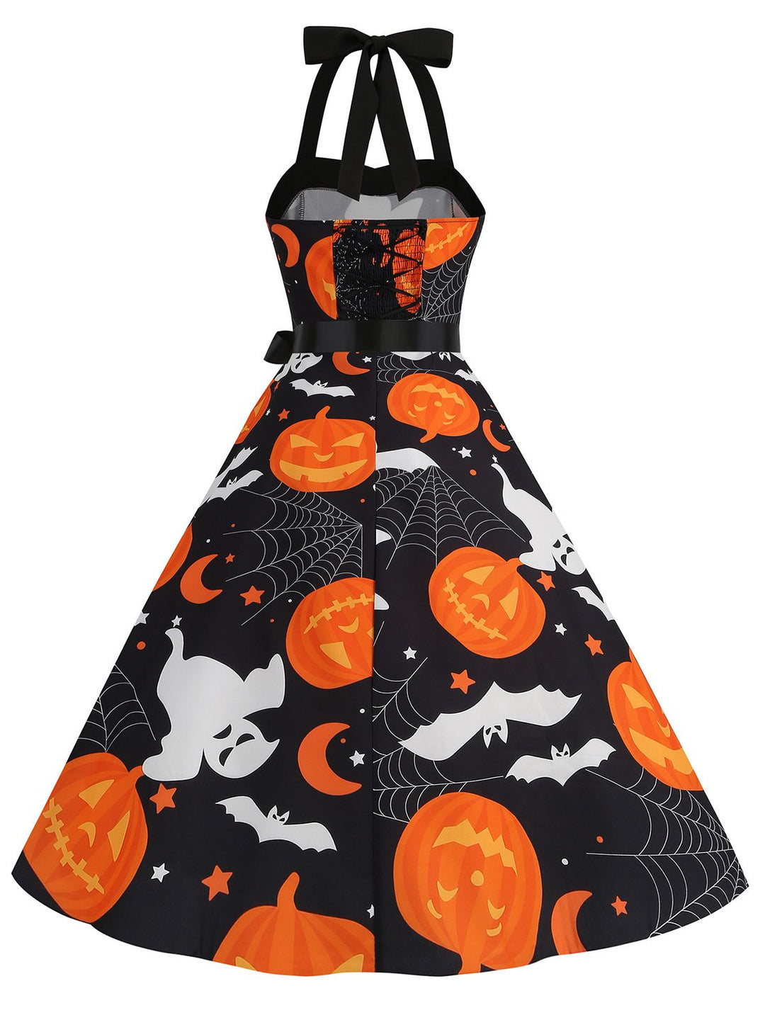 1950s Halloween Skull Halter Lace-Up Dress, vintage dress, retro fashion, rockabilly, pin-up fashion - perfect for women who love vintage and retro fashion