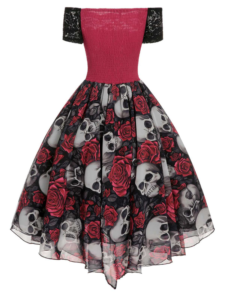 1950s Halloween Skull Rose Lace Mesh Dress — vintage elegance for the modern woman