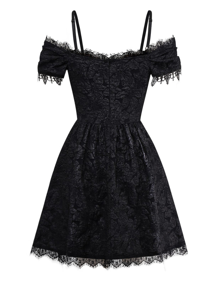 1950s Halloween Spider Web &amp; Cross Textured Dress - vintage dress, retro fashion, rockabilly