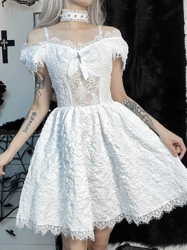 1950s Halloween Spider Web &amp; Cross Textured Dress - vintage dress, retro fashion, rockabilly