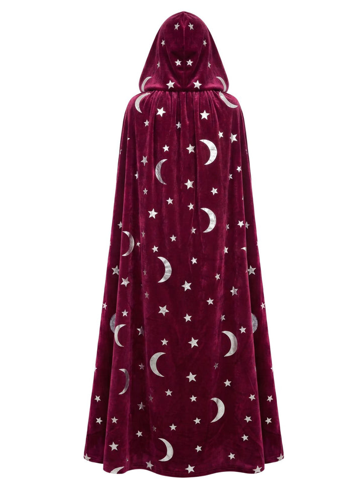 1950s Halloween Star &amp; Moon Velvet Long Hooded Cape, vintage fashion, retro style - perfect for women who love vintage and retro fashion