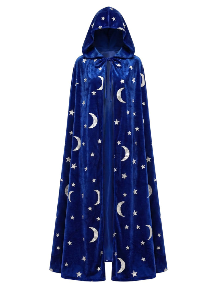 1950s Halloween Star &amp; Moon Velvet Long Hooded Cape, vintage fashion, retro style - perfect for women who love vintage and retro fashion