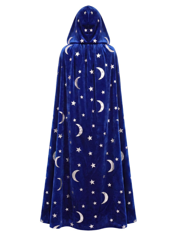1950s Halloween Star &amp; Moon Velvet Long Hooded Cape, vintage fashion, retro style - perfect for women who love vintage and retro fashion