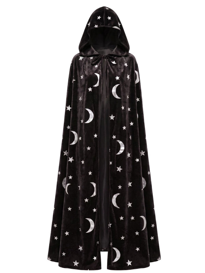 1950s Halloween Star &amp; Moon Velvet Long Hooded Cape, vintage fashion, retro style - perfect for women who love vintage and retro fashion