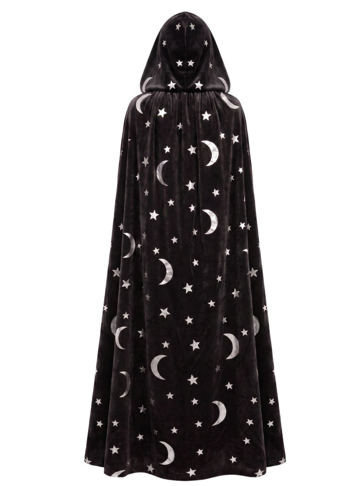 1950s Halloween Star &amp; Moon Velvet Long Hooded Cape, vintage fashion, retro style - perfect for women who love vintage and retro fashion