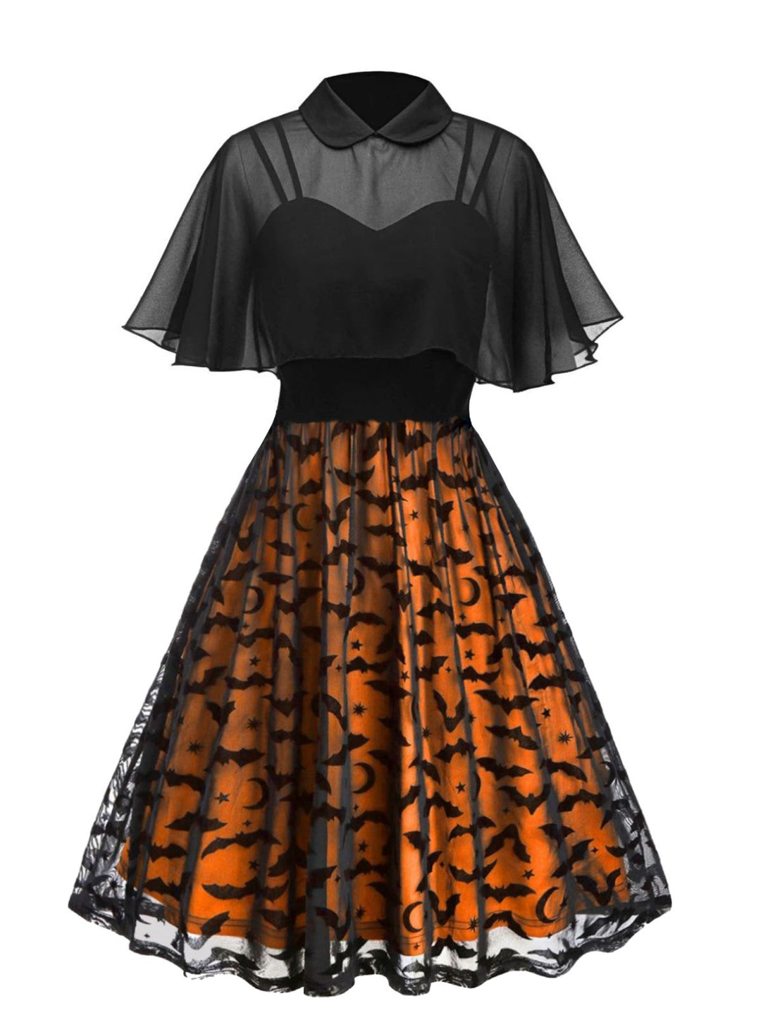 1950s Halloween Strap Patchwork Dress &amp; Cape - vintage dress, retro fashion, rockabilly