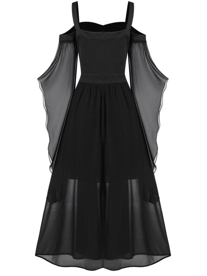 1950s Halloween Witch Transparent Sleeves Strap Dress — vintage elegance for the modern woman