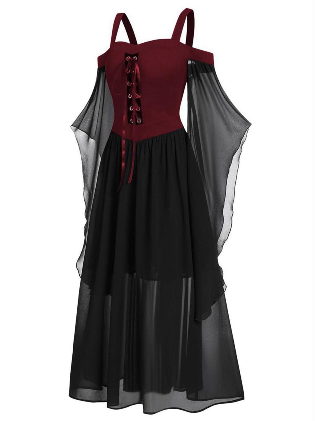 1950s Halloween Witch Transparent Sleeves Strap Dress: timeless style reimagined