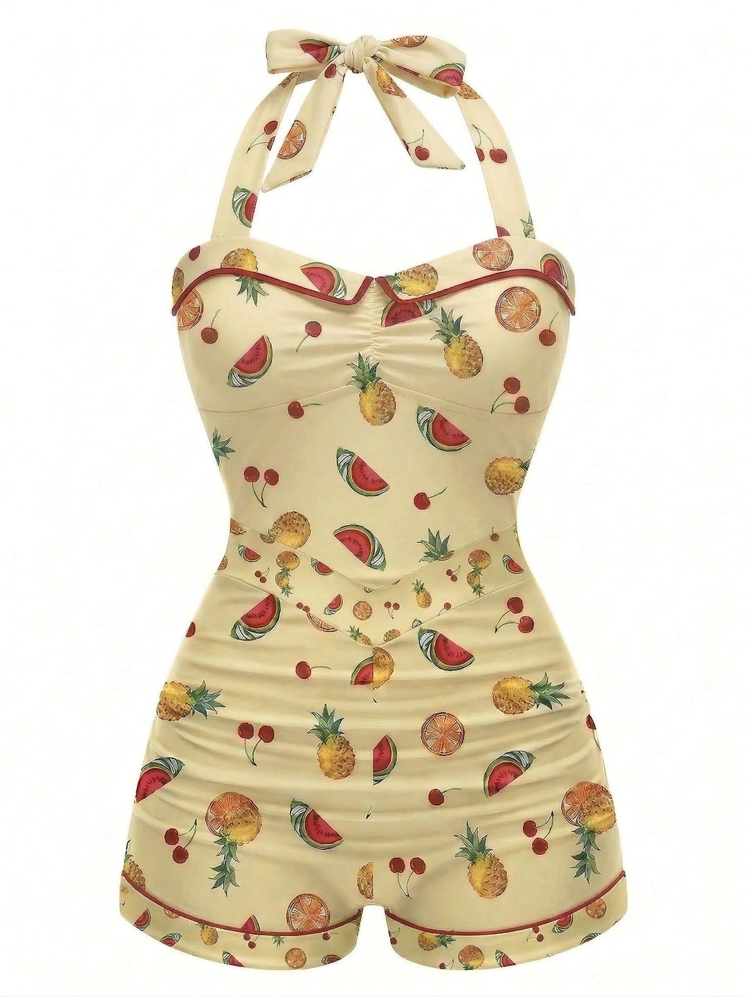 1950s Halter Bowknot One-piece Swimsuit - vintage swimwear, retro beach style for women