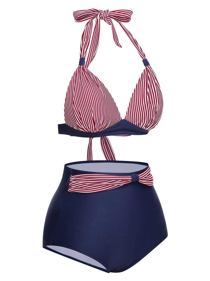 1950s Halter Contrast Polka Dots Swimsuit — 1950s poolside glamour meets sun-drenched confidence