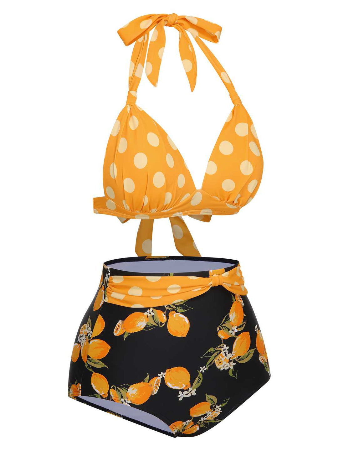 1950s Halter Contrast Polka Dots Swimsuit: 1950s Riviera elegance, reimagined for her